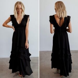 Baltic Born Black Ruffled Maxi Dress